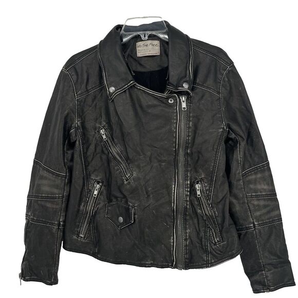 We The Free Vegan Leather Women's Size Small Moto Jacket Black Full‎ Zip Pockets - Picture 1 of 16